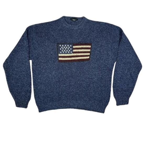 Vintage American Flag Sweater Blue Navy  Heavy Chunky Size XXL American Flag - Picture 1 of 3